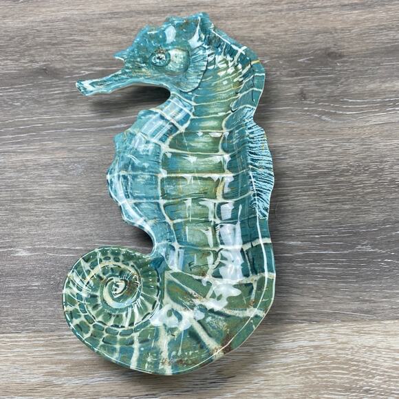 Pier 1 Imports Melamine Hors d'oeurve Plate "Spikey The Seahorse" 12" L Aqua - Picture 1 of 5